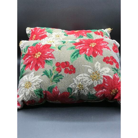 Happy Holidays 2 Needlepoint Petit Retangle Couch Throw Pillows Red Poinsettia - Picture 4 of 8